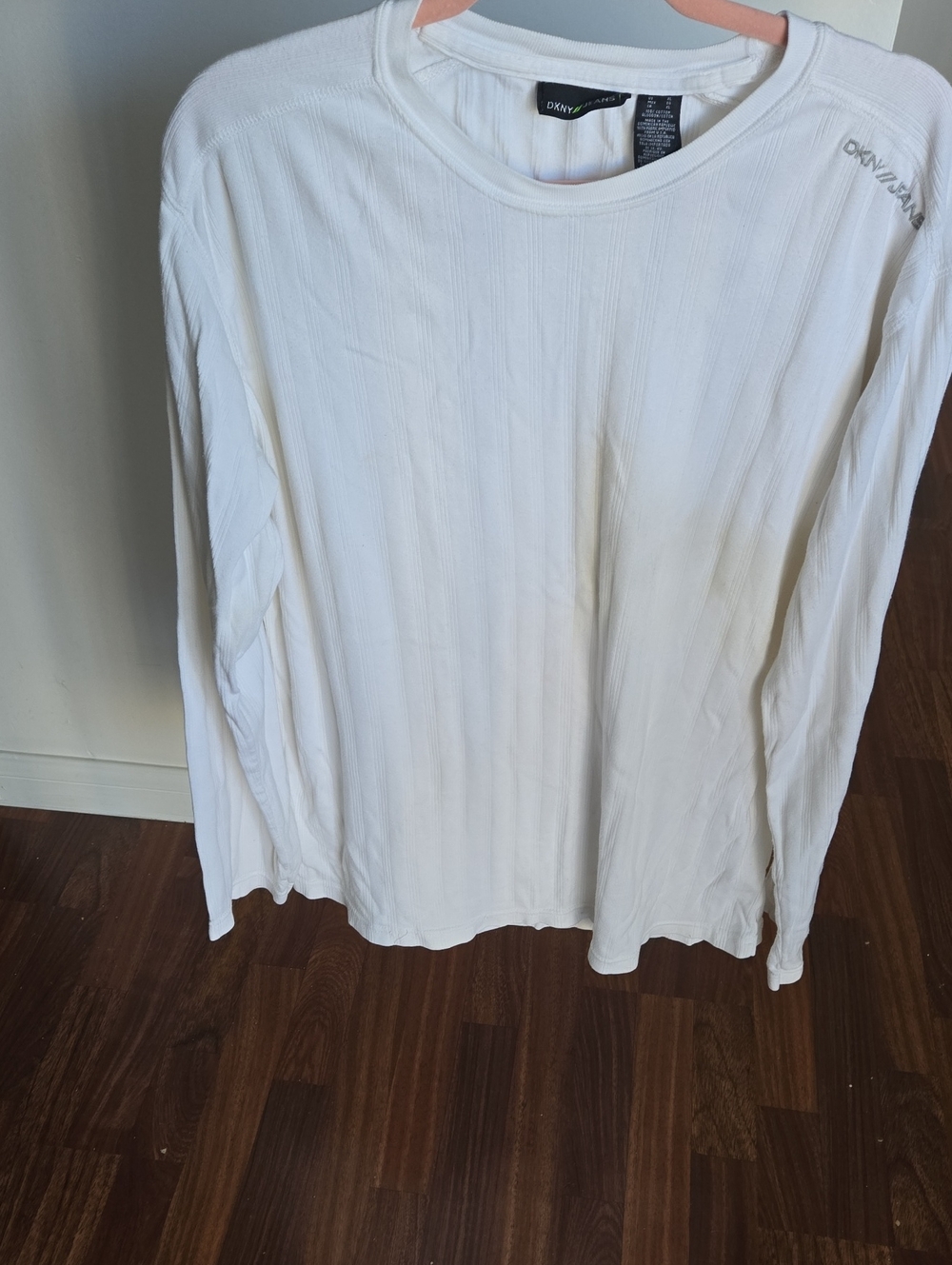 DKNY Cream Ribbed Long-Sleeve Crewneck Top